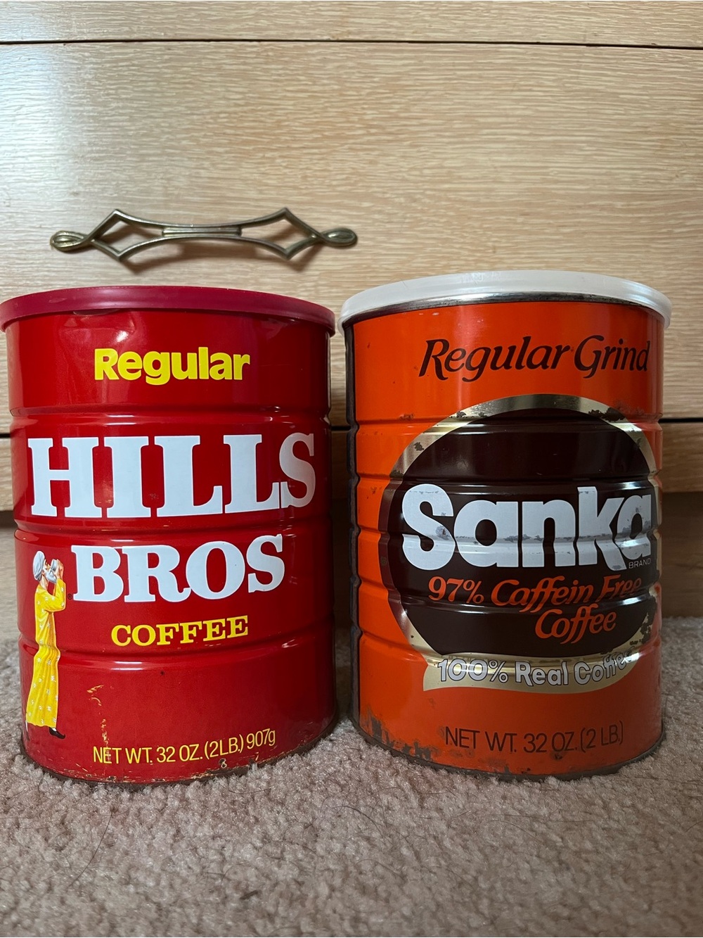 Vintage Full Cans Of  Ground Coffee - Red Can -Orange Can